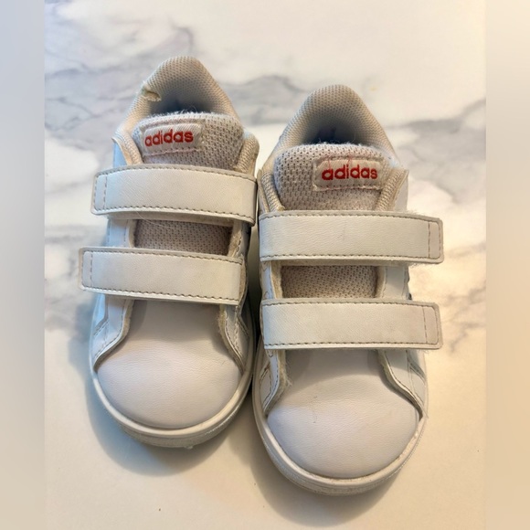 Adidas Kids White Sneakers with Blue Stripes - Picture 3 of 8